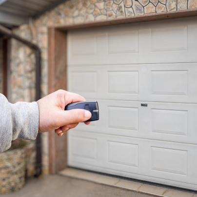Long Beach security key fob pointing to a garage door